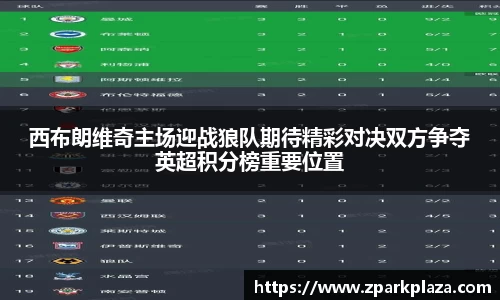 西布朗维奇主场迎战狼队期待精彩对决双方争夺英超积分榜重要位置